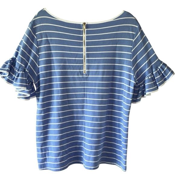 NEW Sail to Sable Blue and White Flutter Sleeve Top - Picture 3 of 6